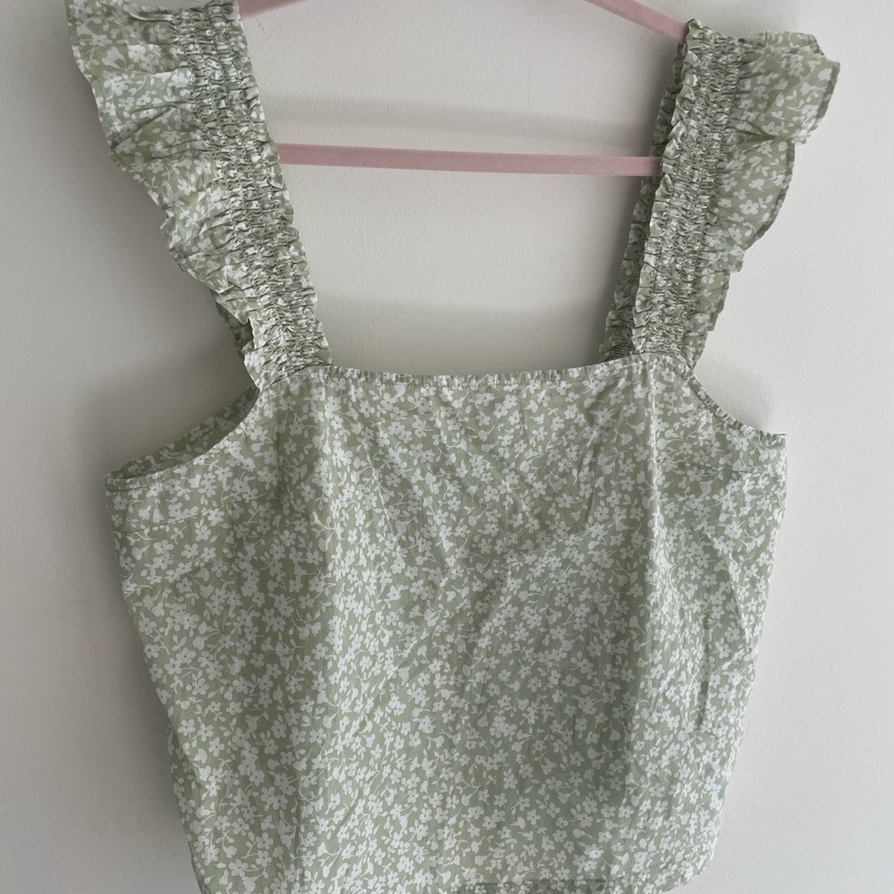 J. Crew Floral Ruffle Strap Tank Top - Light Green